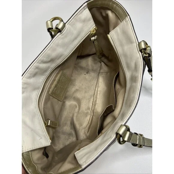 Coach Gallery Tote Shoulder Bag Cream With Gold Accents - Picture 9 of 10